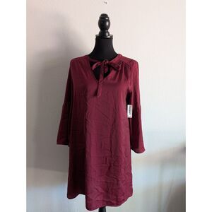 Burgundy Tie Neck Shift Dress Size Small NWT